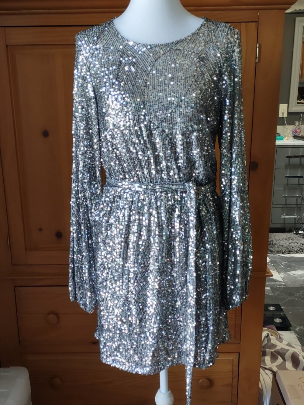 Forever 21 Metallic Sequin Belted Mini Dress